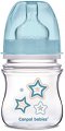 Синьо шише с широко гърло - Newborn Baby 120 ml - Комплект със силиконов биберон за бебета над 3 месеца - 