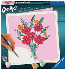 Нарисувай картина Маков букет - Ravensburger - Творчески комплект с акрилни бои от серията CreArt - творчески комплект