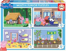 Пепа на разходка със семейството си - 4 пъзела от 20, 40, 60 и 80 части на тема Peppa Pig - пъзел