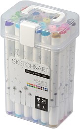 Перманентни двувърхи маркери Bruno Visconti Sketch and Art - 24, 36, 48 или 60 цвята в кутия -